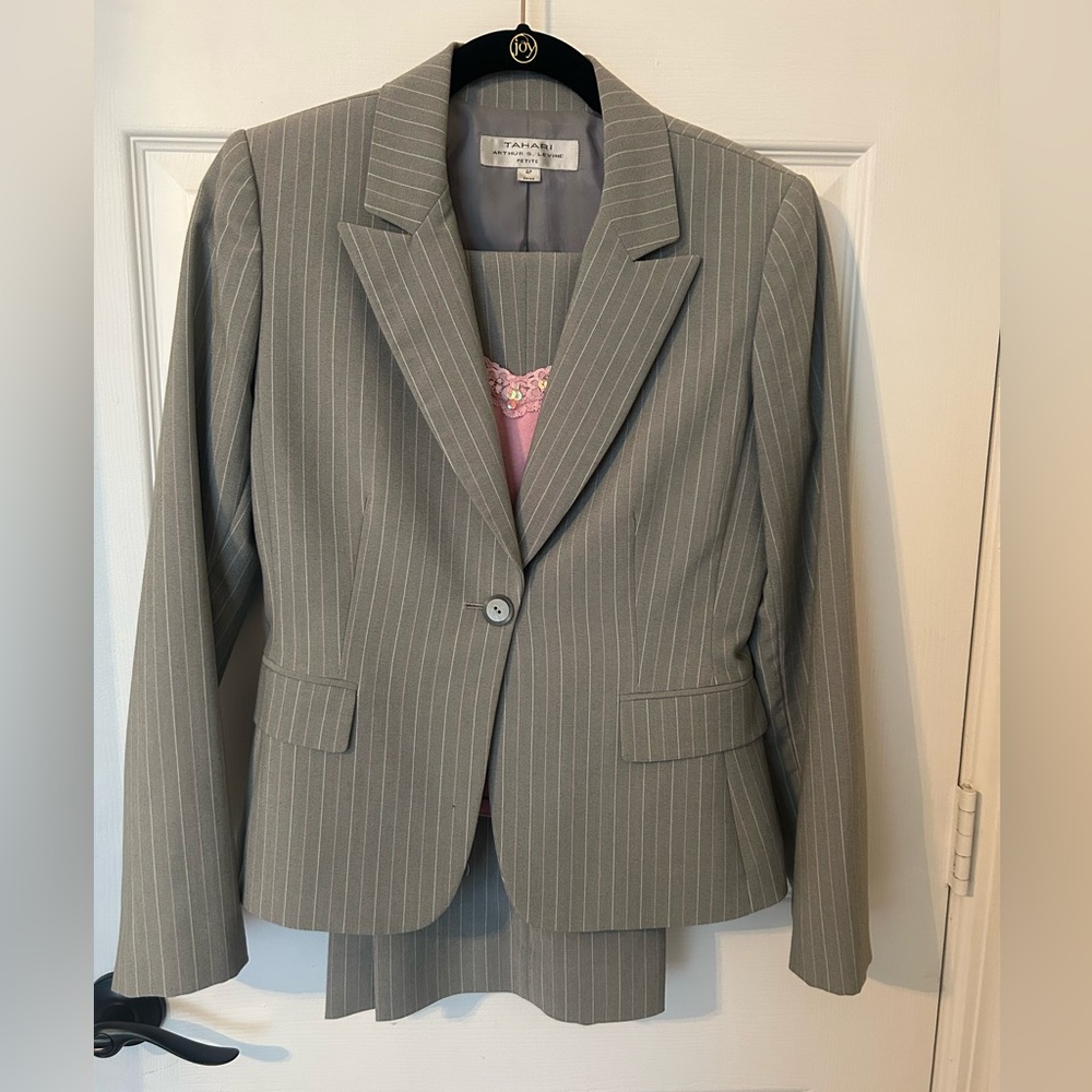 Gray Pinstripe Blazer and Pant Set